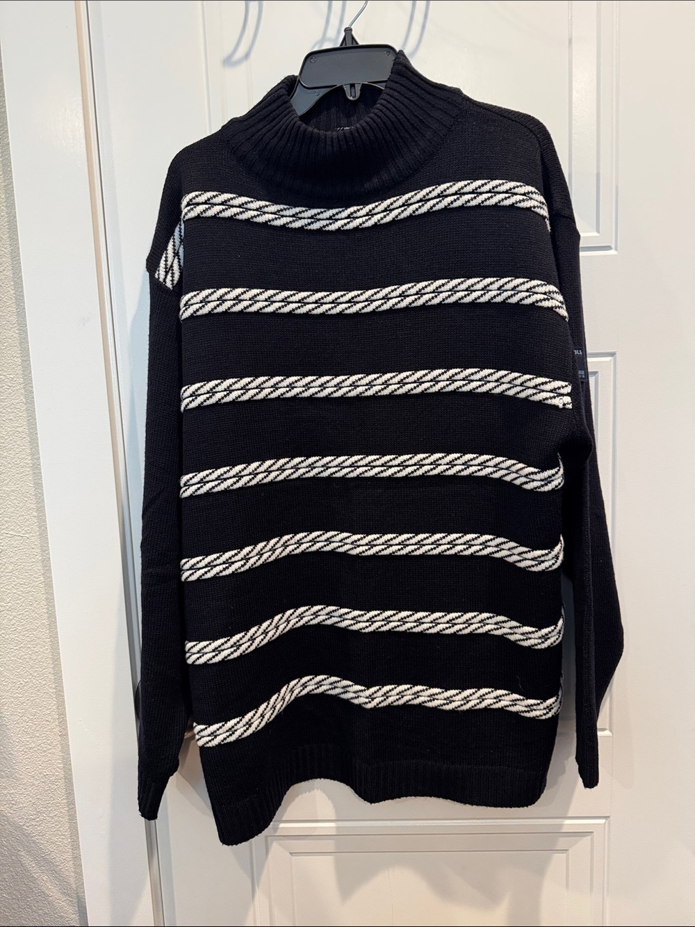 South Pole Black Turtleneck Sweater with White Rope Stripes
